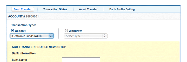 Transfer funds via ACH